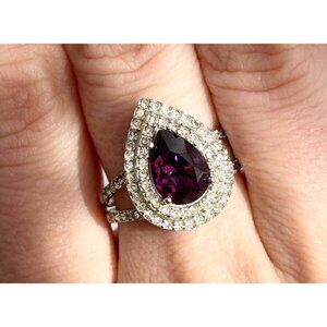 Amethyst Teardrop Semi-Precious Gemstone 925 Sterling Silver Vintage Ring - sz 8
